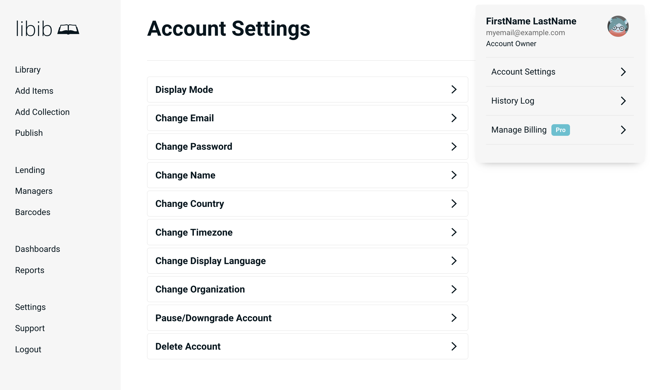 Account Menu